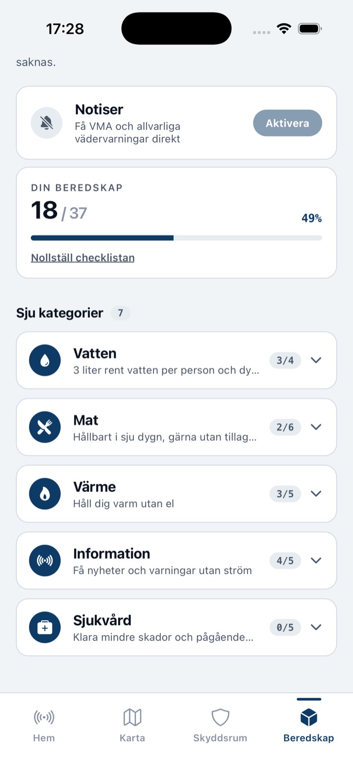 Beredskapscheck enligt MSB