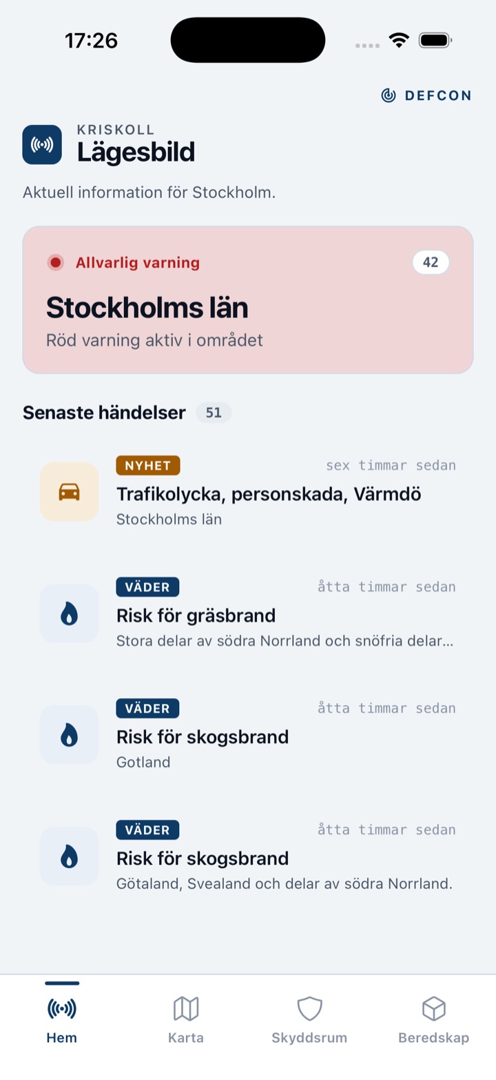 Hemskärm med lägesbild